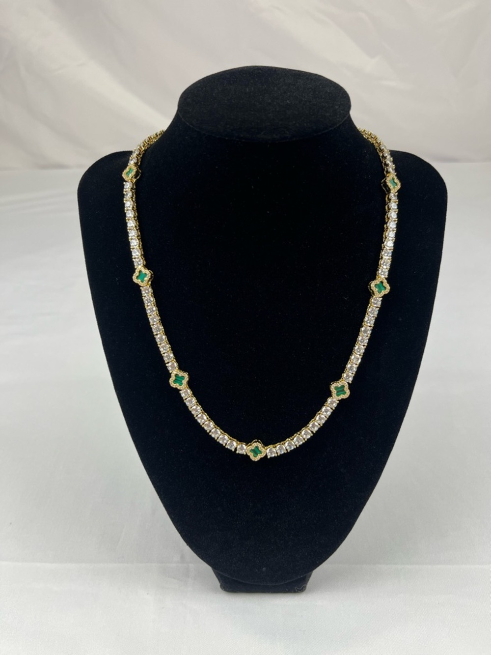 20” 4mm Gold Tone Tennis Chain Necklace Green Emerald Style Iced Out NEW